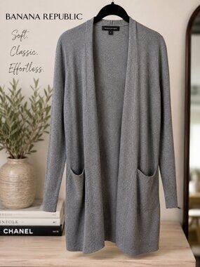 Banana Republic Gray Ribbed Open Front Long Cardigan Sweater | Small